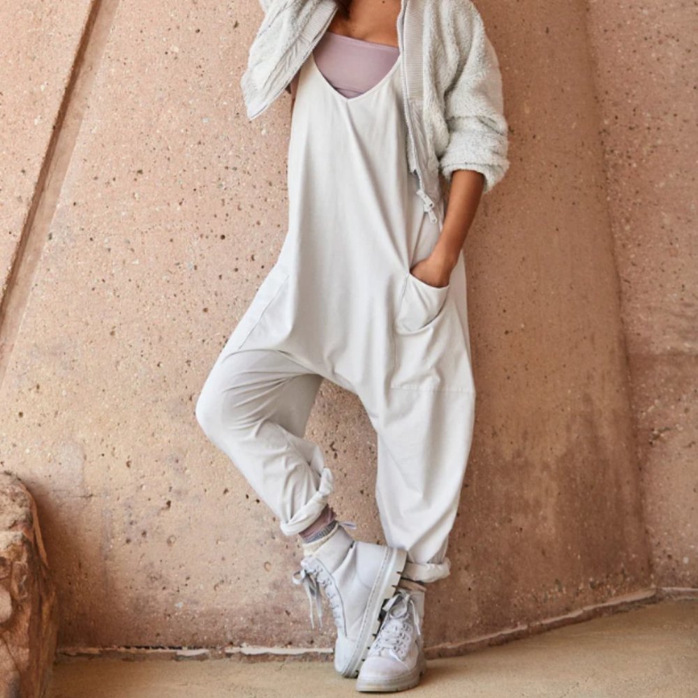 Hot Shot Onsie Free People Jumpsuit - Green Smoke - Cream/Gray Color